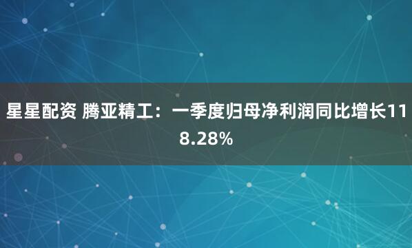 星星配资 腾亚精工：一季度归母净利润同比增长118.28%